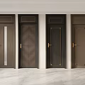 Modern Wooden Hinged Doors With Different Panel Patterns And Golden Handles For Interior 3d model
