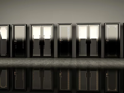Modern Black Hinged Doors With Glass Panels And Metal Handles For Interior Design 3d model