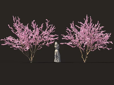 Pink Flowering Shrubs With White Statue In Garden Landscape Design 3d model