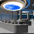 Modern Public Office Interior With Blue Walls White Desks Gray Chairs Computer Monitors And Shelves