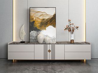 Light Luxury TV Cabinet Entrance Cabinet Jewelry Ornaments Hanging Painting Wall Lamp Sideboard Decorative Cabinet 3d model