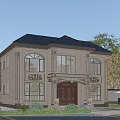 Elegant Detached Villa With Blue Roof Beige Exterior Large Windows Balcony And Swimming Pool