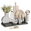 Stylish Kitchenware Set With Wooden Cutting Boards Plates Glasses Utensils And Drying Rack