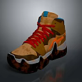 High Top Brown Orange Blue Red Sneakers With Patterned Sole And Fabric Design