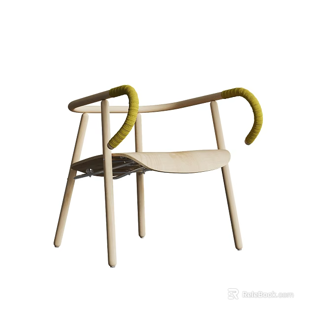 Minimalist Wooden Dining Chair With Yellow Armrests And Light Colored Seat 3d model 