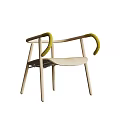 Minimalist Wooden Dining Chair With Yellow Armrests And Light Colored Seat