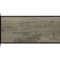 Traditional Chinese Scroll Painting With Ancient Architecture River And Trees