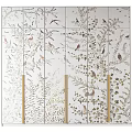 Elegant Decorative Tile Wall With Floral Bird Patterns And Golden Strips 3d model