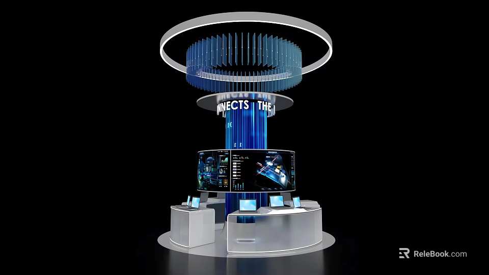 Modern Island Counter With Digital Screens And Interactive Lighting Features 3d model