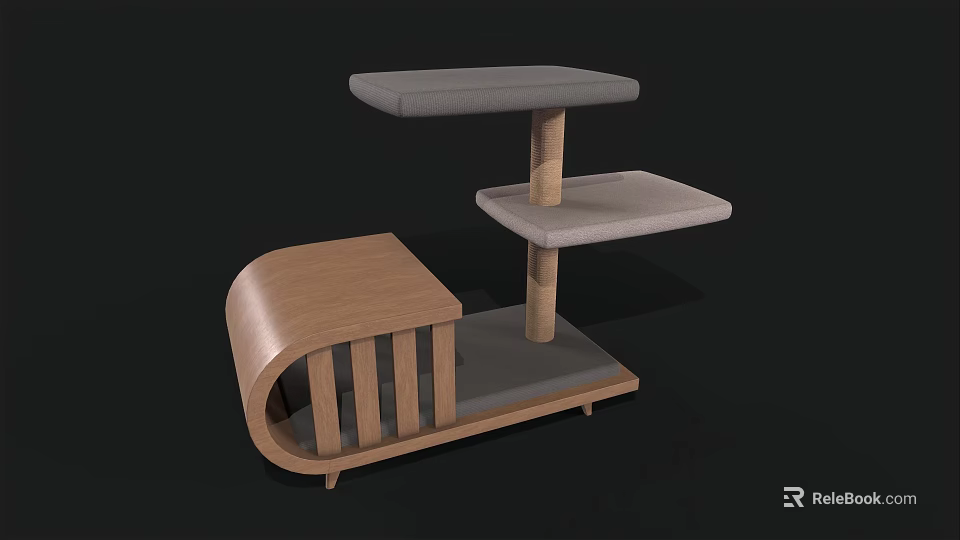 Modern Wooden Multi Layer Storage Shelf With Gray Platforms And Curved Base Design 3d model 