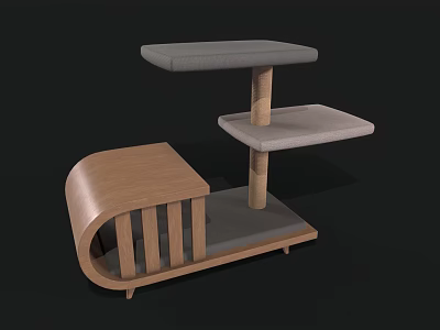 Modern Wooden Multi Layer Storage Shelf With Gray Platforms And Curved Base Design 3d model