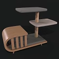 Modern Wooden Multi Layer Storage Shelf With Gray Platforms And Curved Base Design