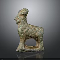 Ancient Bronze Ram Sculpture with Green Patina Standing Pose and Body Hole