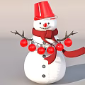 Festive Snowman Sculpture With Red Hat Scarf Branch Arms And Red Balls