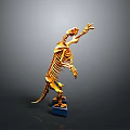 Golden Animal Skeleton Model in Standing Pose with Blue Base and Gray Background