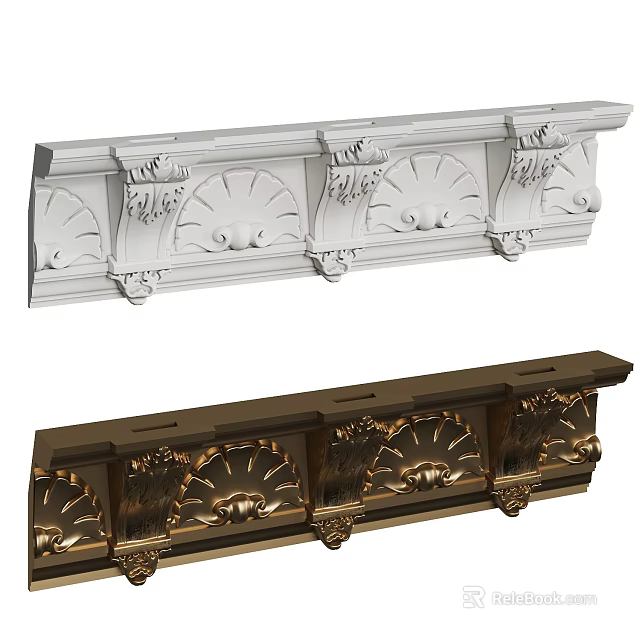 Decorative Cornice Molding In White And Gold With Ornate Carved Patterns For Interior Design 3d model 