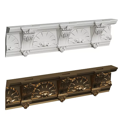 Decorative Cornice Molding In White And Gold With Ornate Carved Patterns For Interior Design 3d model