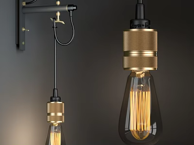 Vintage Industrial Wall Sconces with Metal Body Clear Filament Bulb Mounted on Dark Wall 3d model