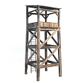 Wooden Observation Tower With Multi level Frame Structure And Rustic Ladder Design 3d model