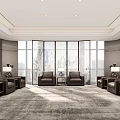 Modern Hotel Public Lounge Interior With Large Windows Comfortable Sofas And Soft Lighting 3d model