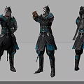 Game Film Character 3D Model with Dark Blue Outfit and White Hair Multiple Views