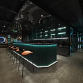 Modern Bar With Neon Lighting Large LED Screen Comfortable Lounge Seats And Drinks On Tables