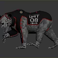 Mechanical Bear 3D Model With Revenge Text Black Red Design And Open Mouth Metal Parts