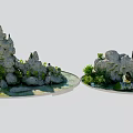 Exquisite Garden Ornaments With Rockery Green Plants Small Pagoda And Pond Design