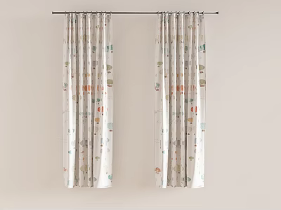 White Curtains Featuring Colorful Small Patterns For Home Decor Design 3d model