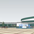 Modern Commercial Complex Featuring Parking Lot Plaza Green Areas And Urban Roads
