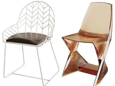Modern Leisure Chairs With Metal Leaf Pattern Frame Black Seat And Acrylic Geometric Design 3d model