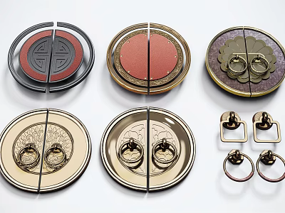 Vintage Metal Furniture Handles In Circular Shape With Classic Patterns And Ornate Details 3d model