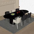Modern Black Marble Dining Table And Chair Set With Grey White Seats