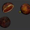 Whole and Halved Figs with Deep Purple and Orange Red Skins on Gray Reflective Background