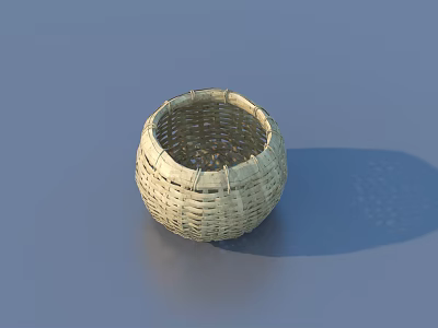 Handwoven Wicker Basket Round Shape Household Storage Item For Daily Use 3d model