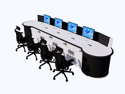 Modern Conference Table With Multiple Monitors And Black Office Chairs 3d model
