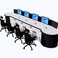 Modern Conference Table With Multiple Monitors And Black Office Chairs 3d model