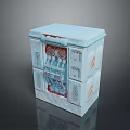 Light Blue Cube Shaped Decorative Item With Vintage Design And Red Accents