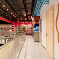 Xita Xidao Restaurant Interior With Open Layout Red Blue Decor Counter And Seats