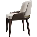 Modern Minimalist Single Chair With Beige Upholstery Dark Leather Armrests And Wooden Legs