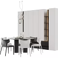 Modern Dining Set With Round Table White Black Chairs And Hanging Pendant Lights 3d model