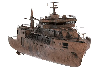 Vintage Rusty Yacht Exterior Design Featuring Multiple Decks And Staircase 3d model