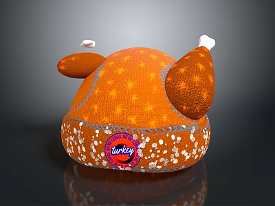 Turkey Shaped Orange Daily Life Cushion With Star Patterns White Spots And Turkey Label 3d model