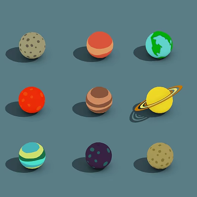 Lowpoly Planet Earth Universe Mercury Mars 3d model