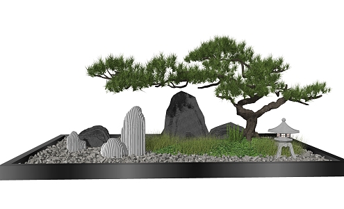 New Chinese style landscape sketch stone pine withered landscape sketch 3d model