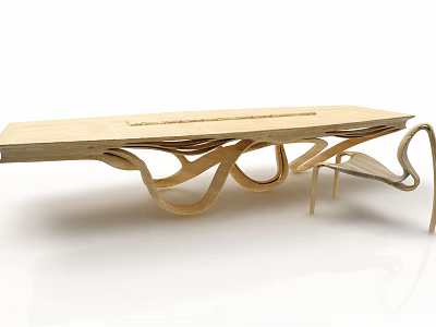 Modern Wooden Dining Table With Artistic Curved Legs And Unique Base Structure Design 3d model