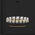 Modern Luxury Circular Shell Shaped Chandelier with Golden Metal Frame and White Lampshades