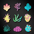 Colorful Hand Drawn Marine Themed Wall Decor with Coral Seagrass and Tropical Patterns