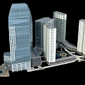 Modern High Rise Office Buildings With Glass Facade And Urban Architectural Design