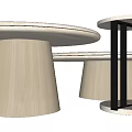 Three Light Colored Wooden Round Coffee Tables With Pedestal Base And Minimalist Design